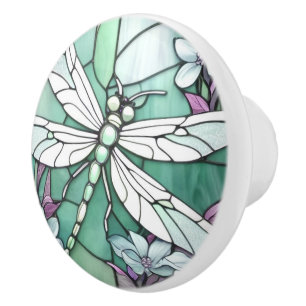 Bouton De Porte En Céramique Dragonfly Turquoise Art Nouveau Déco Vitrail