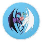 Bouton De Porte En Céramique Dragons Love Heart Blue (Devant)