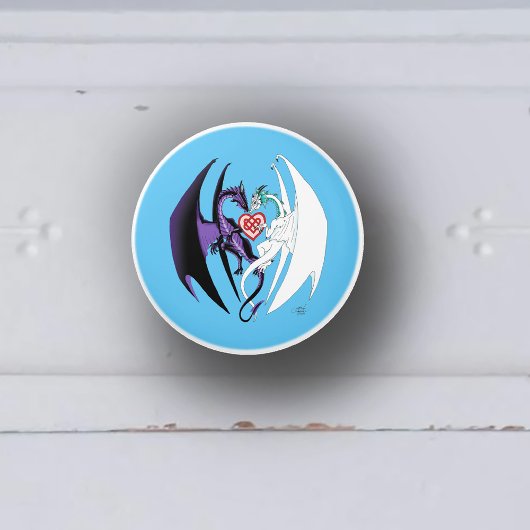 Bouton De Porte En Céramique Dragons Love Heart Blue