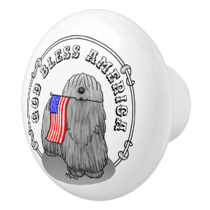 Bouton De Porte En Céramique Drapeau américain patriotique USA Puli Dog (gris)