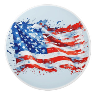 Bouton De Porte En Céramique Drapeau américain USA Aquarelle 4 juillet