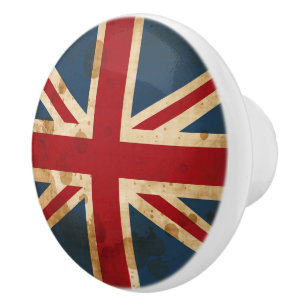 Bouton De Porte En Céramique Drapeau grunge souillé d'Union Jack R-U