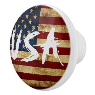 Bouton De Porte En Céramique Drapeau USA / Grunged