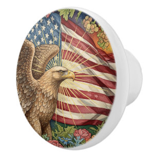 Bouton De Porte En Céramique Drapeau vintage américain, Aigle patriotique