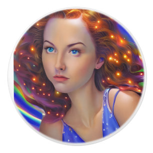 Bouton De Porte En Céramique Dreamy Girl with Rainbow Lights
