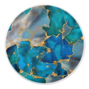 Bouton De Porte En Céramique Dreamy Ocean Blue et Gold