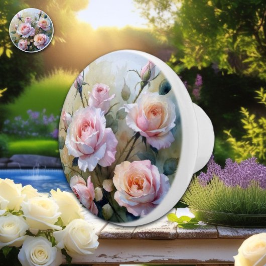 Bouton De Porte En Céramique Dreamy Roses d'aquarelle rose