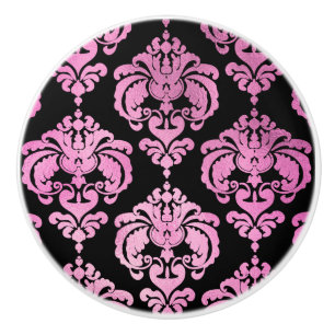 Bouton De Porte En Céramique Dresseur élégant de chambre rose et noir Damas