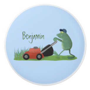 Bouton De Porte En Céramique Drôle grenouille verte tondre la pelouse dessin