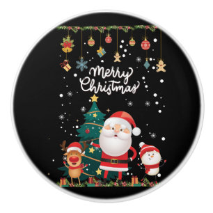 Bouton De Porte En Céramique Drôle Père Noël, Snowman, Reindeer Joyeux Noël
