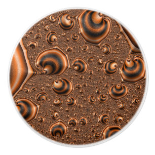 Bouton De Porte En Céramique Drôle Trippy Spiraling Orange Black Fractal Art