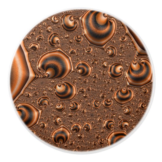 Bouton De Porte En Céramique Drôle Trippy Spiraling Orange Black Fractal Art (Devant)
