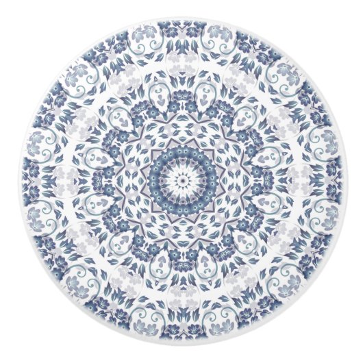Bouton De Porte En Céramique Dusty Blue Floral Mandala (Devant)