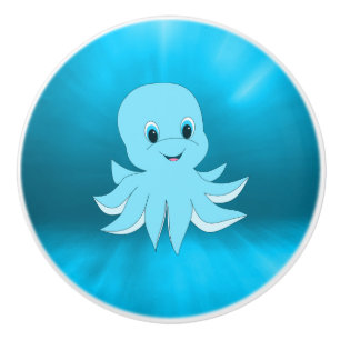 Bouton De Porte En Céramique Eau Et Bébé Octopus