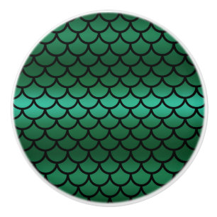 Bouton De Porte En Céramique Écaille de sirène verte et noire Poisson de fantai