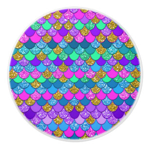 Bouton De Porte En Céramique Écailles de sirène multicolores couleur pailletée