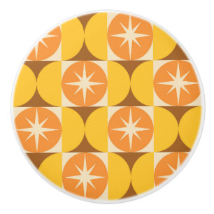 Bouton De Porte En Céramique Éclats de milieu de siècle sur des cercles orange