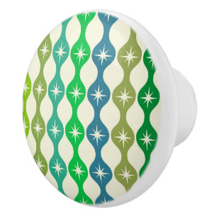 Bouton De Porte En Céramique Éclats de milieu de siècle sur un motif ogee vert