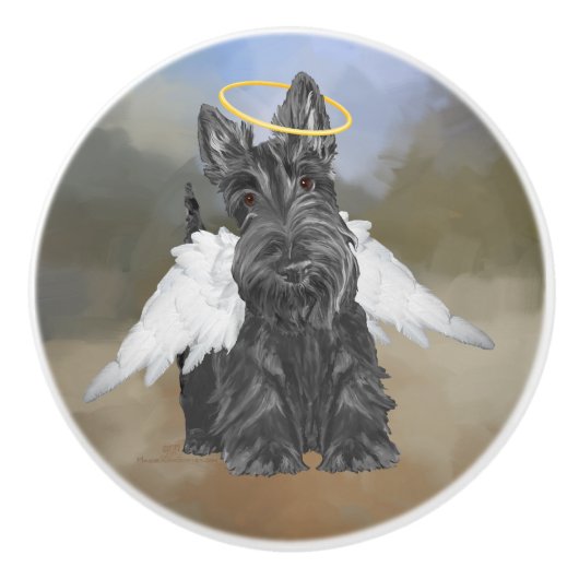 Bouton De Porte En Céramique Écossais Terrier Angel (Devant)