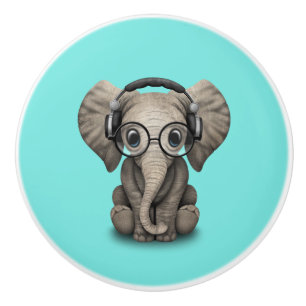 Bouton De Porte En Céramique Écouteurs de port et verre du DJ d'éléphant mig