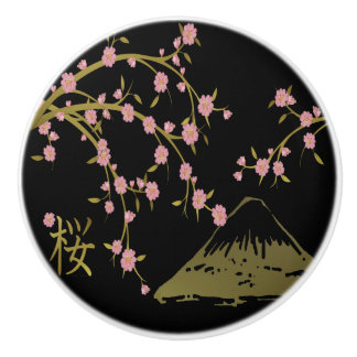 Bouton De Porte En Céramique Écran Japonais Rose Sakura Or Noir