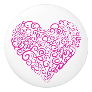 Bouton De Porte En Céramique Écriture spirale coeur rose pour la Saint Valentin