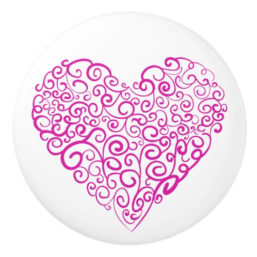 Bouton De Porte En Céramique Écriture spirale coeur rose pour la Saint Valentin (Devant)