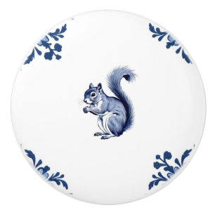 Bouton De Porte En Céramique Écureuil bleu blanc corners Bois Animaux