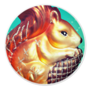 Bouton De Porte En Céramique Écureuil et pinecone vintage automne ornement d'hi