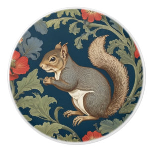 Bouton De Porte En Céramique Écureuil gris style William Morris face gauche