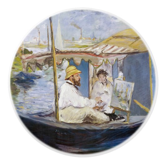Bouton De Porte En Céramique Edouard Manet - Monet dans son Studio Boat (Devant)