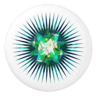 Bouton De Porte En Céramique Effet de kaléidoscope à fleur Aqua Cactus,