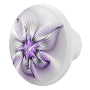 Bouton De Porte En Céramique Élégance florale Art fractal violet abstrait moder