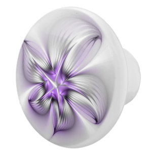 Bouton De Porte En Céramique Élégance florale Art fractal violet abstrait moder