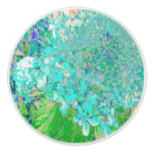 Bouton De Porte En Céramique Elegant Aqua et Vert Limelight Hydrangea Détail (Devant)