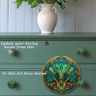 Bouton De Porte En Céramique Élégant Art Déco Turquoise Or Vert & Bleu