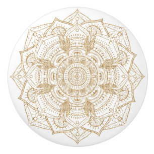 Bouton De Porte En Céramique Elégant blanc & or Mandala conception main dessin