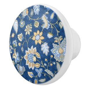 Bouton De Porte En Céramique Élégant bleu floral