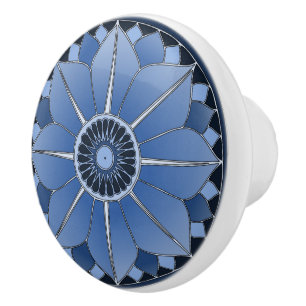 Bouton De Porte En Céramique Elégant bleu floral Lotus Mandala