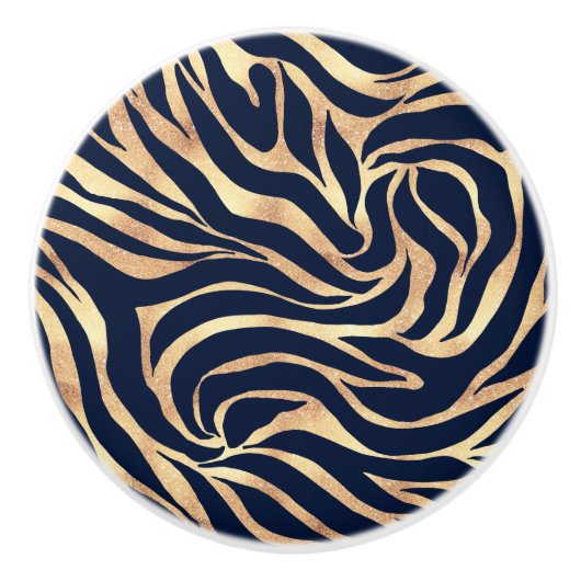 Bouton De Porte En Céramique Elégant bleu marine Gold Zebra Imprimer (Devant)