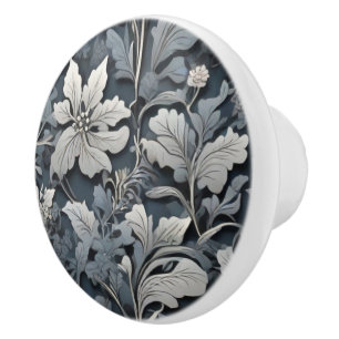 Bouton De Porte En Céramique Elégant bleu poussiéreux argent blanc gris gris fl