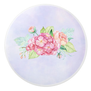 Bouton De Porte En Céramique Elégant Bouquet de fleurs rose