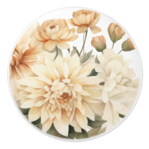 Bouton De Porte En Céramique Élégant Bouton en Céramique Fleurs Beige Marron