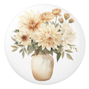 Bouton De Porte En Céramique Élégant Bouton en Céramique Fleurs Beige Marron