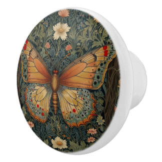 Bouton De Porte En Céramique Élégant buho rétro papillon botanique verdure