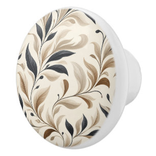 Bouton De Porte En Céramique Élégant Décor Maison Motif Feuille Naturel