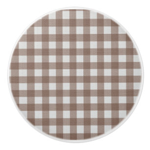 Bouton De Porte En Céramique Elégant écossais rustique tartan plaid brun et bla