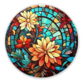 Bouton De Porte En Céramique élégant faux vitrail floral (Devant)