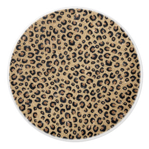 Bouton De Porte En Céramique Elegant Gold Glitter Black Leopard