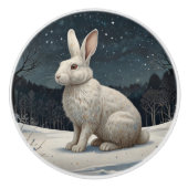 Bouton De Porte En Céramique Elégant lapin blanc Noël forêt enneigée (Devant)